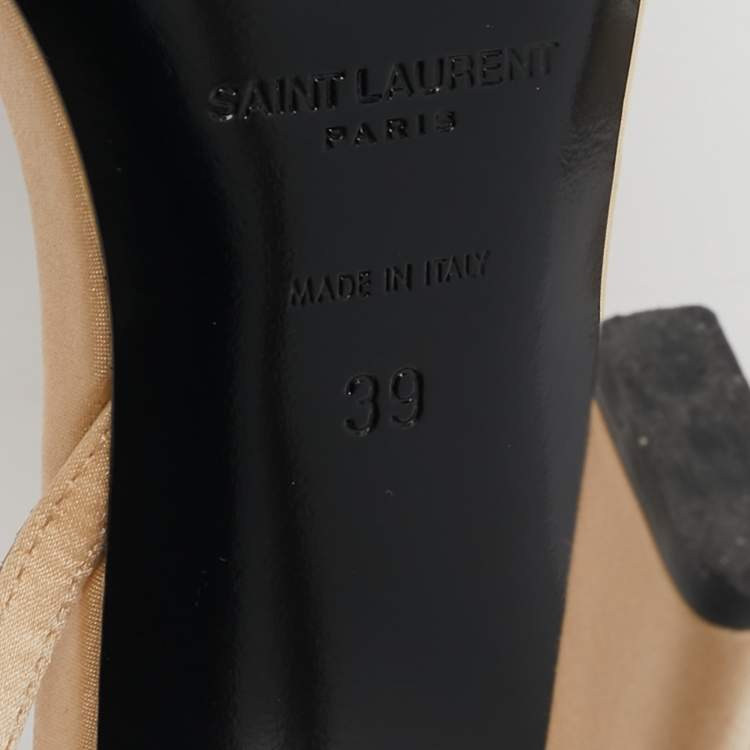Pre Owned Saint Laurent Cream Satin Gippy Ankle Strap Sandals Size 39