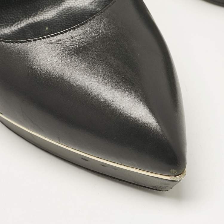 Pre Owned Saint Laurent Black Patent Leather Pointed Toe Ankle Strap Platform Pumps Size 40.5