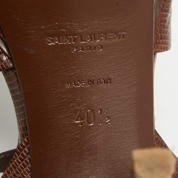 مملوكة مسبقًا Saint Laurent Brown Croc Embossed Leather Tribute Sandals Size 40.5