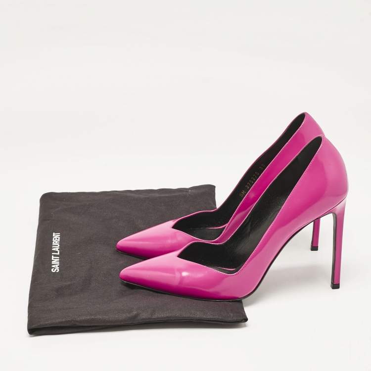 Pre Owned Saint Laurent Pink Patent Leather Pointed Toe Pumps Size 39