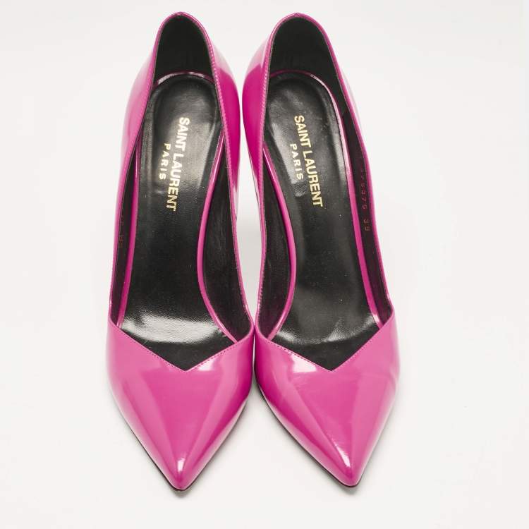 Pre Owned Saint Laurent Pink Patent Leather Pointed Toe Pumps Size 39
