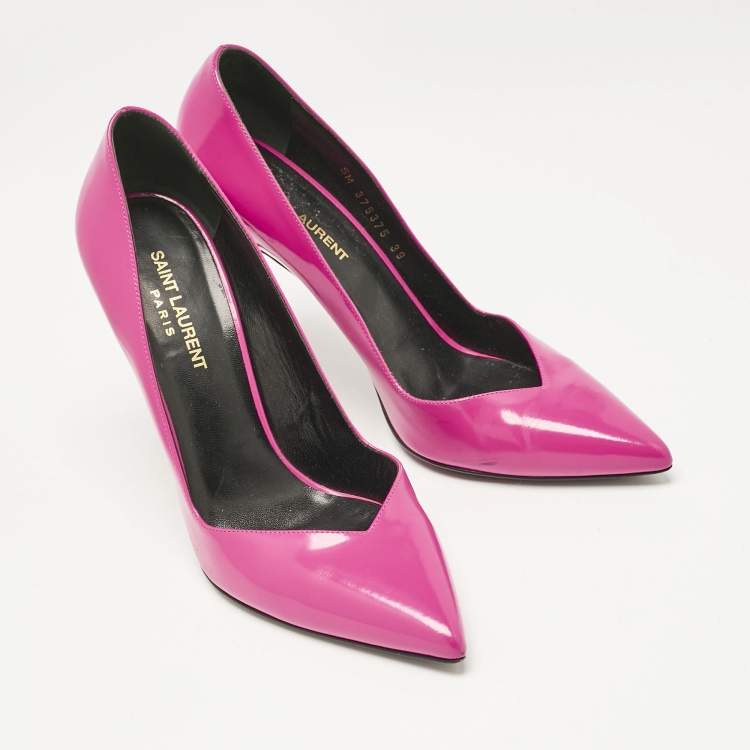 Pre Owned Saint Laurent Pink Patent Leather Pointed Toe Pumps Size 39