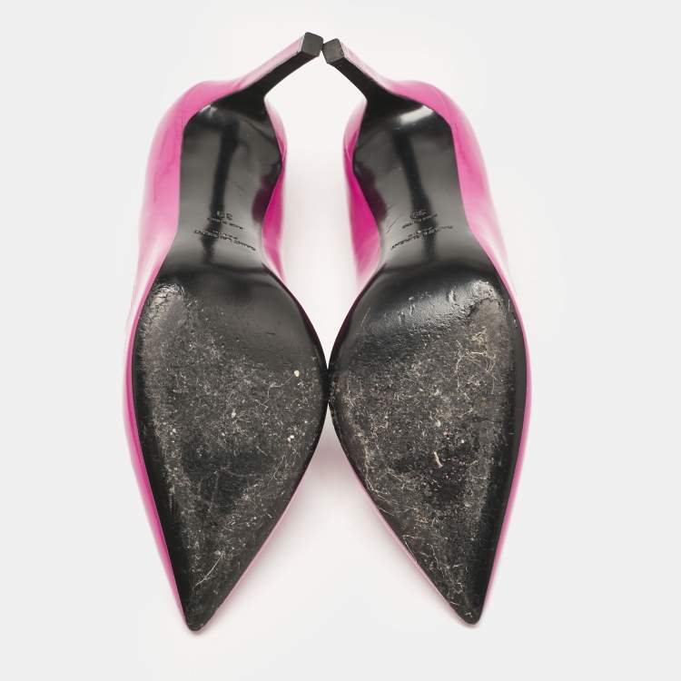 Pre Owned Saint Laurent Pink Patent Leather Pointed Toe Pumps Size 39