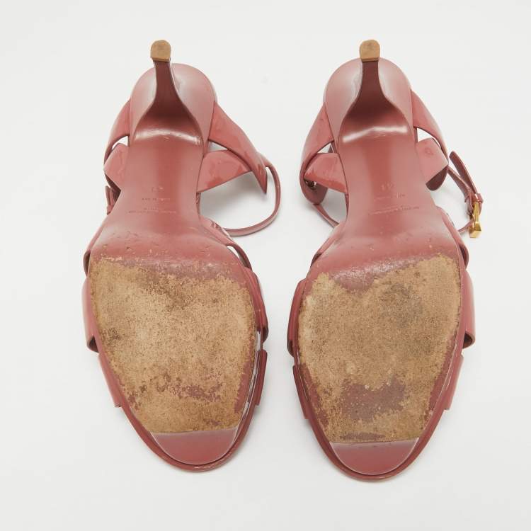 Pre Owned Saint Laurent Pink Patent Leather Tribute Sandals Size 41