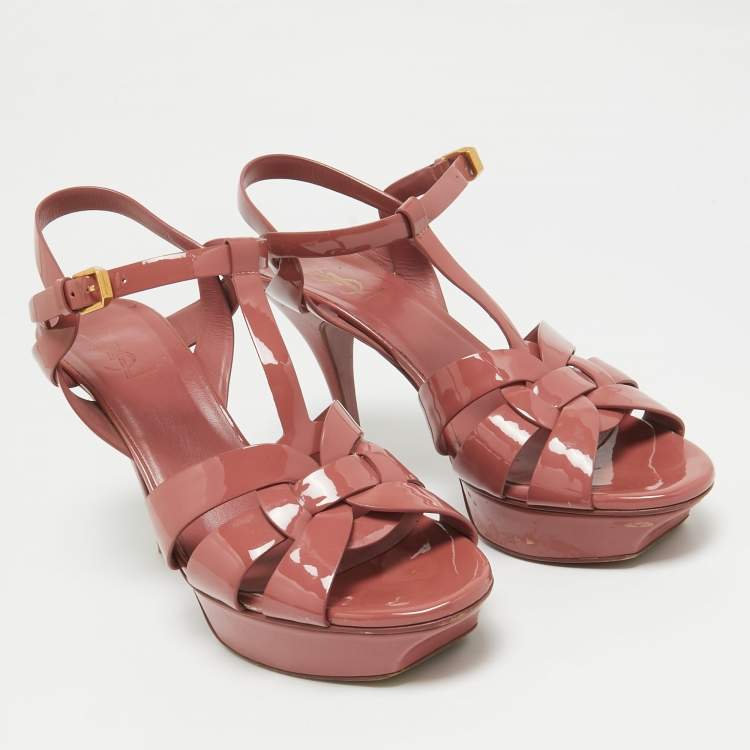 Pre Owned Saint Laurent Pink Patent Leather Tribute Sandals Size 41