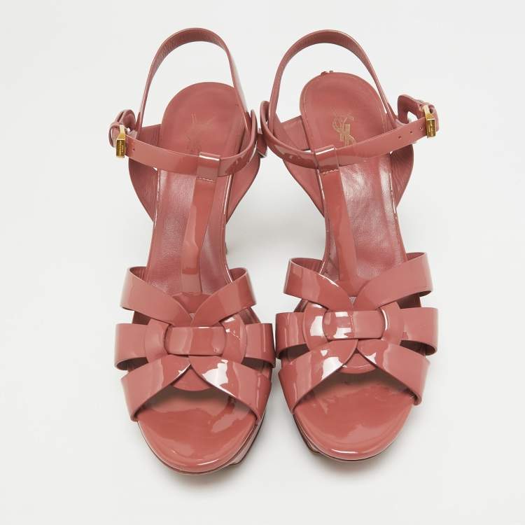 Pre Owned Saint Laurent Pink Patent Leather Tribute Sandals Size 41