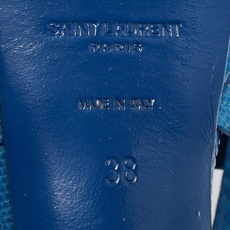 Pre Owned Saint Laurent Blue Lizard Embossed Leather Tribute Platform Sandals Size 38