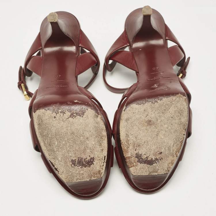 Pre Owned Saint Laurent Burgundy Leather Tribute Platform Sandals Size 40