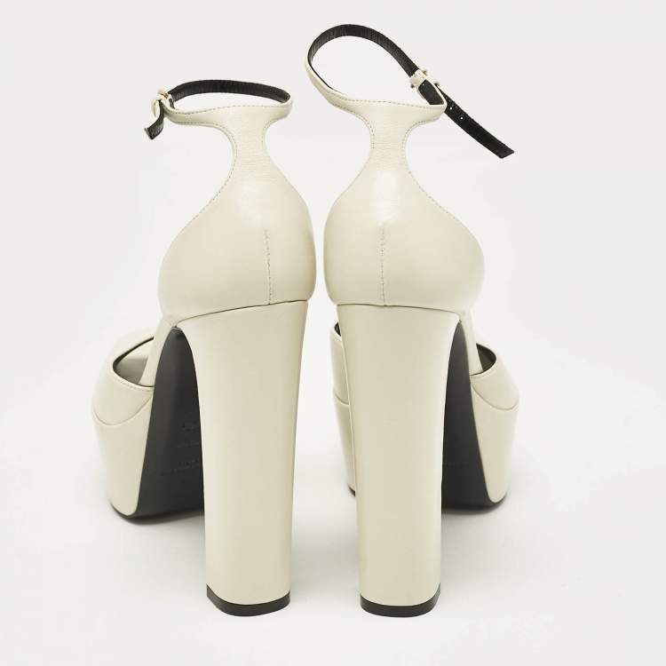 Pre Owned Saint Laurent White Leather Jodie Platform Sandals Size 39.5