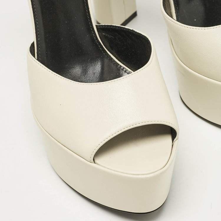 Pre Owned Saint Laurent White Leather Jodie Platform Sandals Size 39.5