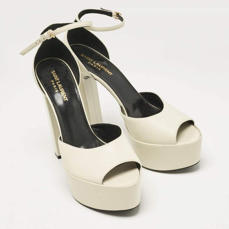 Pre Owned Saint Laurent White Leather Jodie Platform Sandals Size 39.5