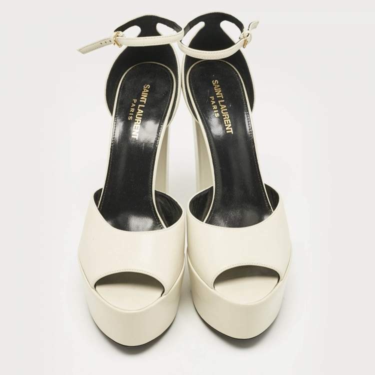 Pre Owned Saint Laurent White Leather Jodie Platform Sandals Size 39.5