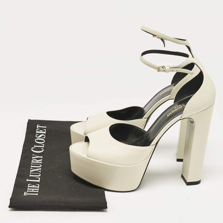 Pre Owned Saint Laurent White Leather Jodie Platform Sandals Size 39.5