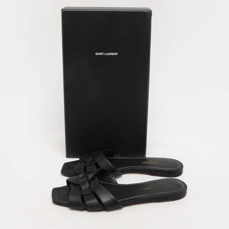 Pre Owned Saint Laurent Black Leather Tribute Flats Size 37.5