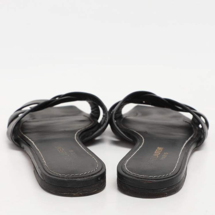Pre Owned Saint Laurent Black Leather Tribute Flats Size 37.5