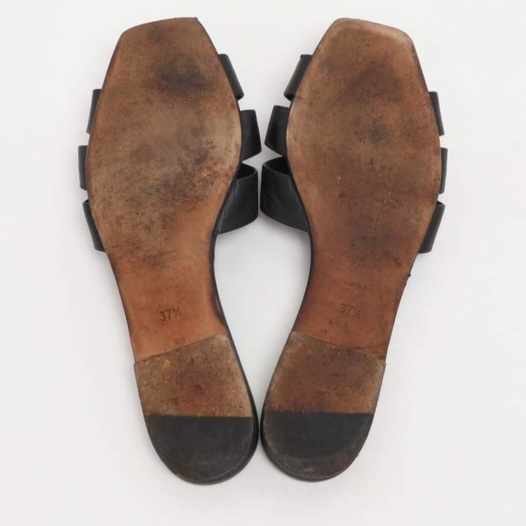 Pre Owned Saint Laurent Black Leather Tribute Flats Size 37.5