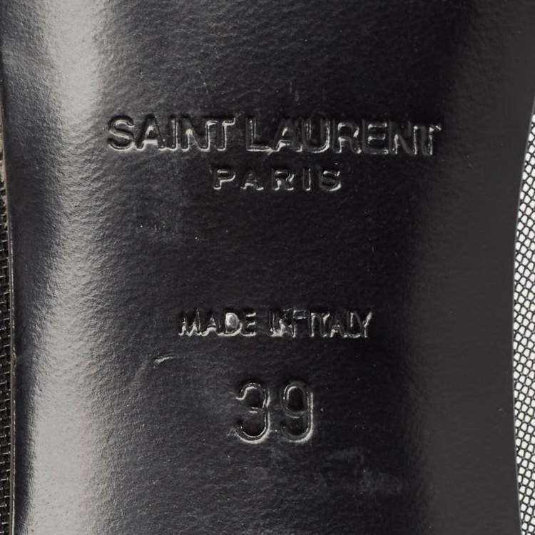 Pre Owned Saint Laurent Black Mesh and Leather Pointed Toe Pumps Size 39