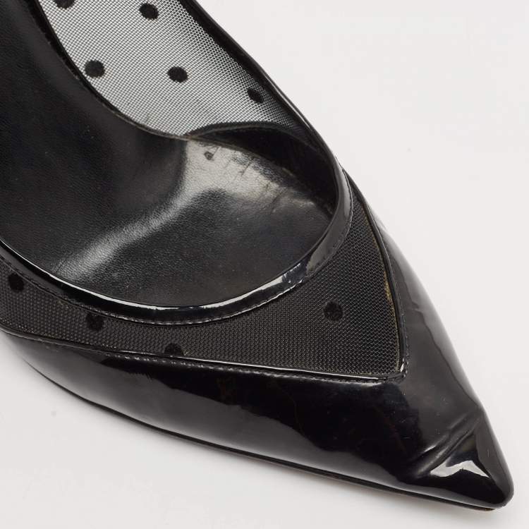 Pre Owned Saint Laurent Black Mesh and Leather Pointed Toe Pumps Size 39