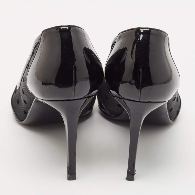 Pre Owned Saint Laurent Black Mesh and Leather Pointed Toe Pumps Size 39