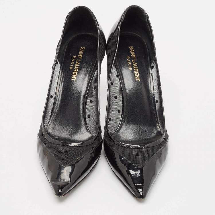 Pre Owned Saint Laurent Black Mesh and Leather Pointed Toe Pumps Size 39