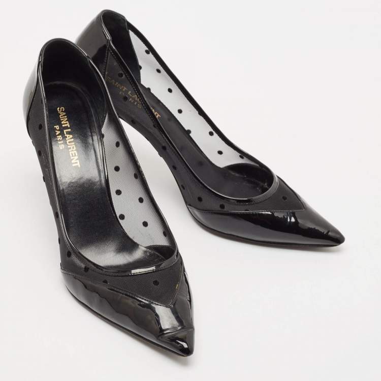 Pre Owned Saint Laurent Black Mesh and Leather Pointed Toe Pumps Size 39