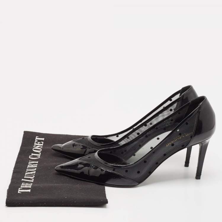 Pre Owned Saint Laurent Black Mesh and Leather Pointed Toe Pumps Size 39