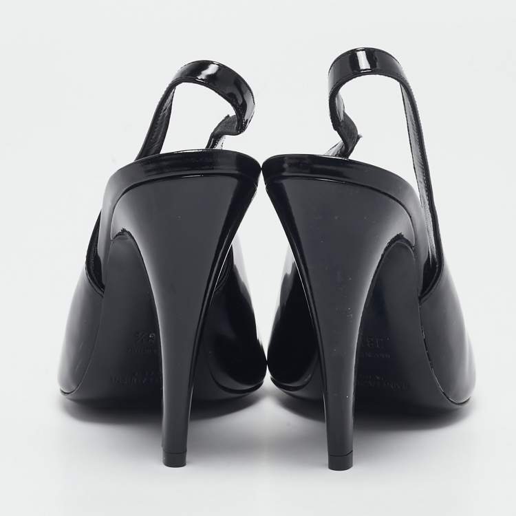 Pre Owned Saint Laurent Black Patent Leather George Slingback Pumps Size 38.5