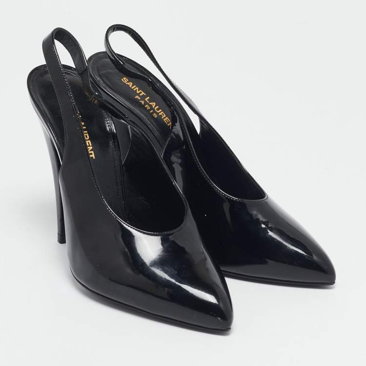 Pre Owned Saint Laurent Black Patent Leather George Slingback Pumps Size 38.5