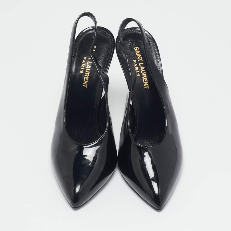Pre Owned Saint Laurent Black Patent Leather George Slingback Pumps Size 38.5