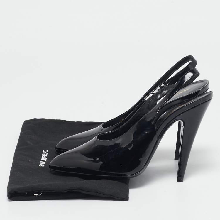 Pre Owned Saint Laurent Black Patent Leather George Slingback Pumps Size 38.5