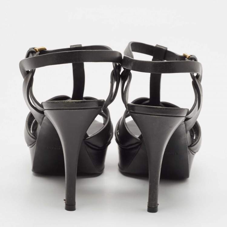 Pre Owned Saint Laurent Black Leather Tribute Platform Sandals Size 39