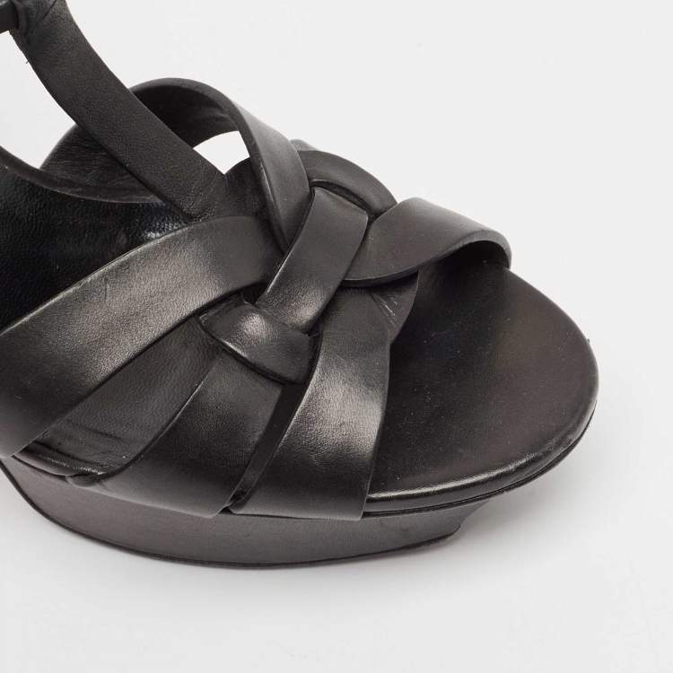 Pre Owned Saint Laurent Black Leather Tribute Platform Sandals Size 39