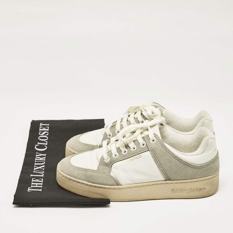 Pre Owned Saint Laurent White/Grey Perforated Leather and Suede SL/61 Sneakers Size 37