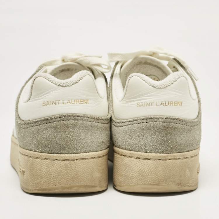 Pre Owned Saint Laurent White/Grey Perforated Leather and Suede SL/61 Sneakers Size 37