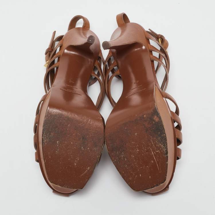 Pre Owned Saint Laurent Brown Leather Ankle Strap Sandals Size 40