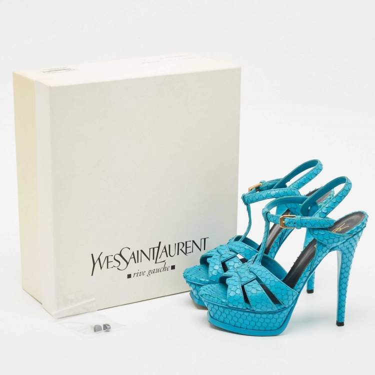 Pre Owned Saint Laurent Turquoise Blue Python Tribute Sandals Size 36