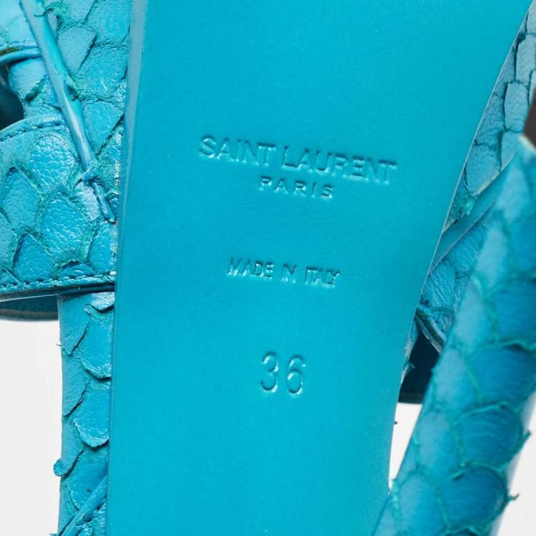 Pre Owned Saint Laurent Turquoise Blue Python Tribute Sandals Size 36