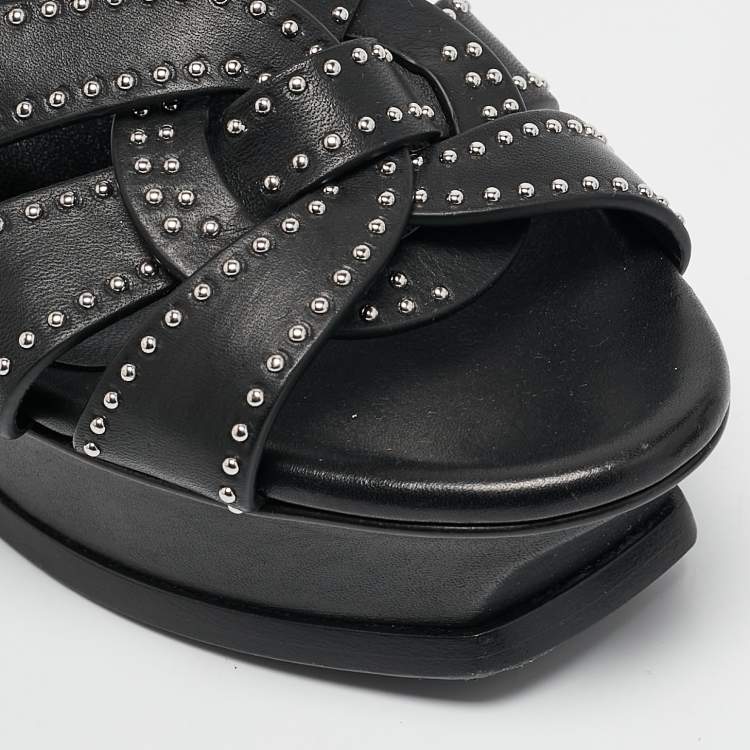 Pre Owned Saint Laurent Black Studded Leather Tribute Platform Sandals Size 38.5