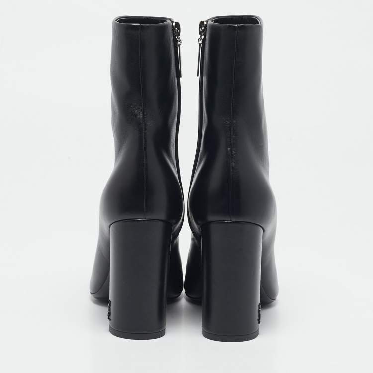 Pre Owned Saint Laurent Black Leather Lou Ankle Boots Size 37