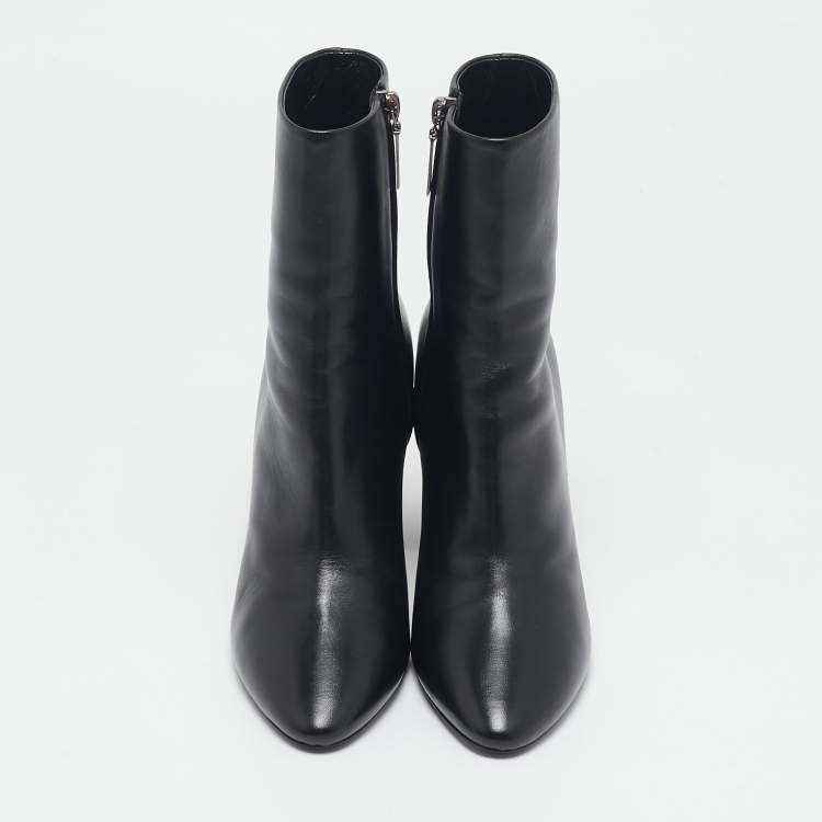 Pre Owned Saint Laurent Black Leather Lou Ankle Boots Size 37