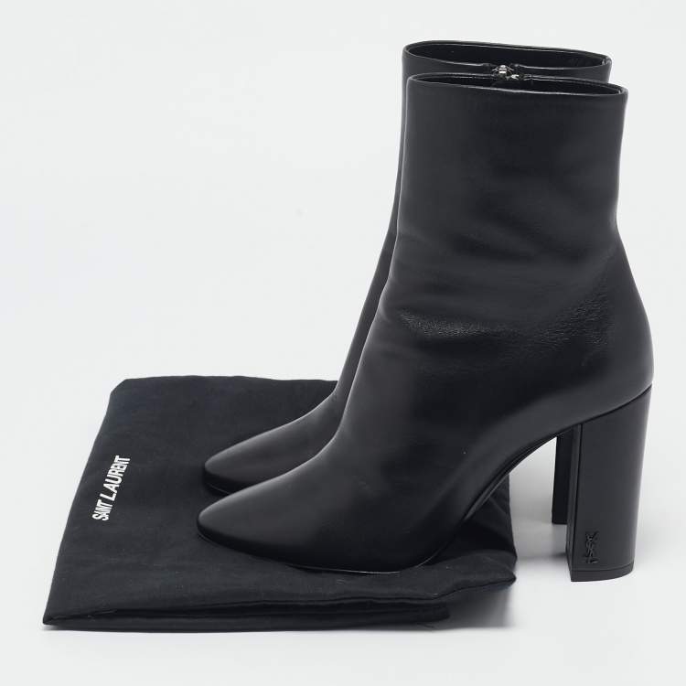 Pre Owned Saint Laurent Black Leather Lou Ankle Boots Size 37