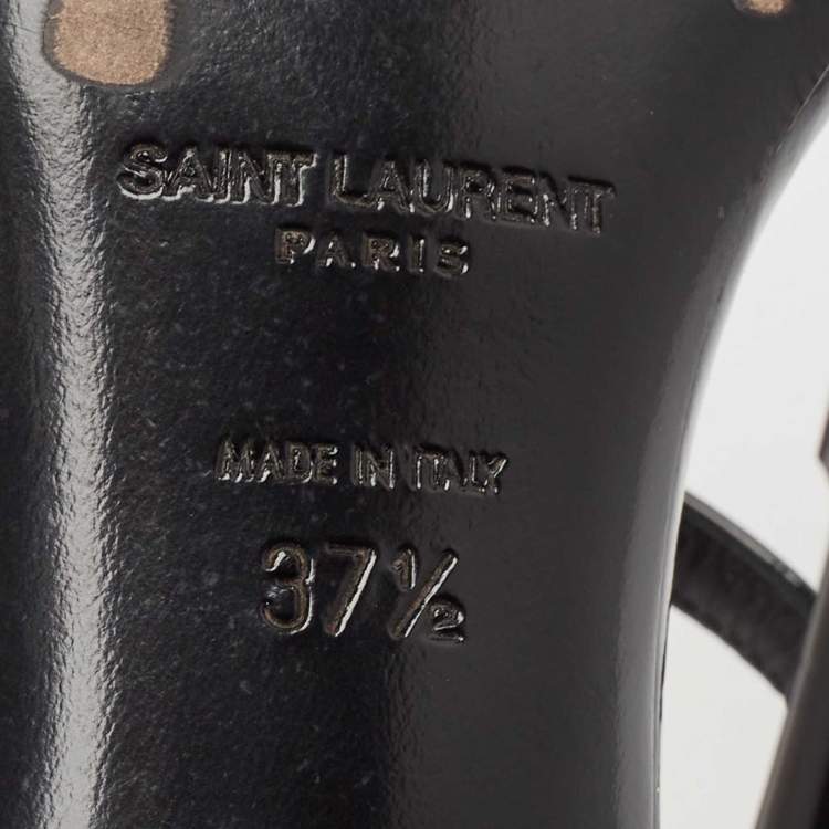 Pre Owned Saint Laurent Black Suede and Patent Leather Crystal Slide Sandals Size 37.5