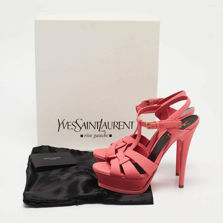 Pre Owned Saint Laurent Coral Pink Leather Tribute Sandals Size 36