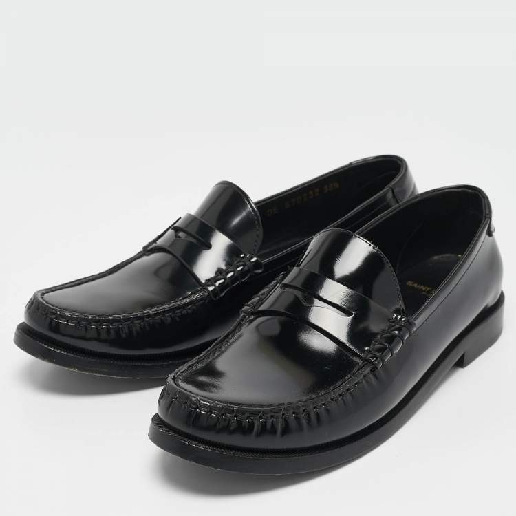 Pre Owned Saint Laurent Black Brushed Leather Le Penny Loafers Size 38.5