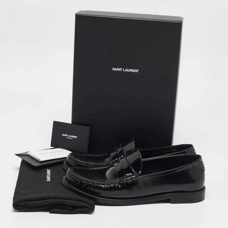 Pre Owned Saint Laurent Black Brushed Leather Le Penny Loafers Size 38.5