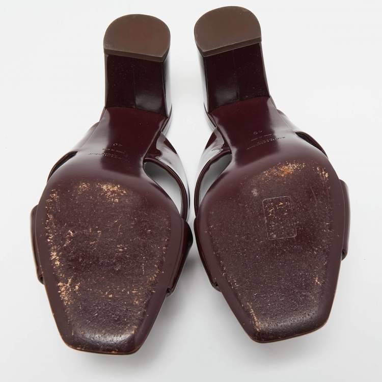 Pre Owned Saint Laurent Burgundy Patent Leather Loulou Slide Sandals Size 40