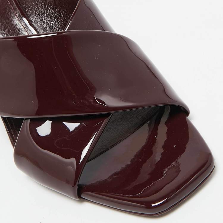 Pre Owned Saint Laurent Burgundy Patent Leather Loulou Slide Sandals Size 40