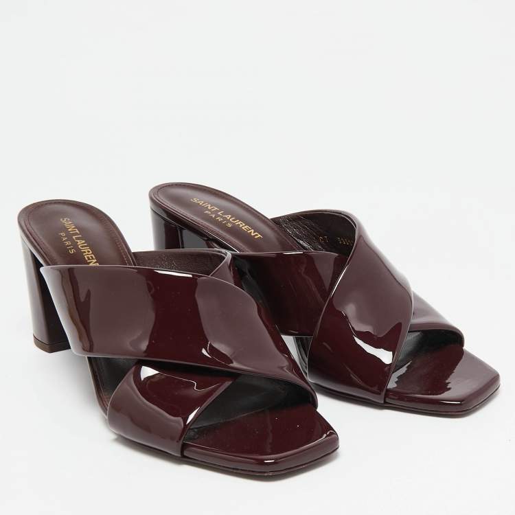 Pre Owned Saint Laurent Burgundy Patent Leather Loulou Slide Sandals Size 40