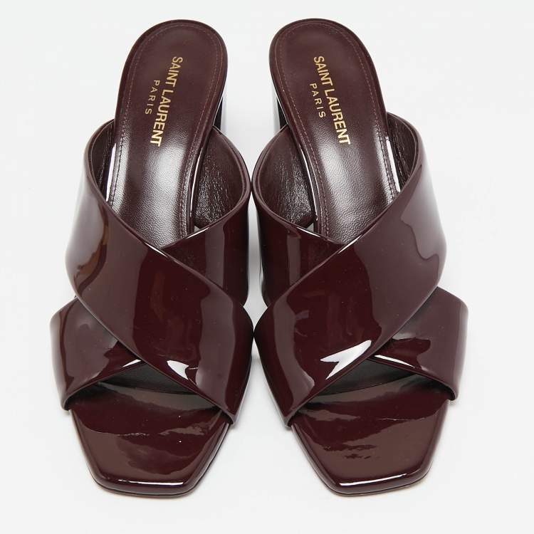 Pre Owned Saint Laurent Burgundy Patent Leather Loulou Slide Sandals Size 40