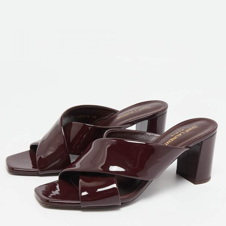 Pre Owned Saint Laurent Burgundy Patent Leather Loulou Slide Sandals Size 40